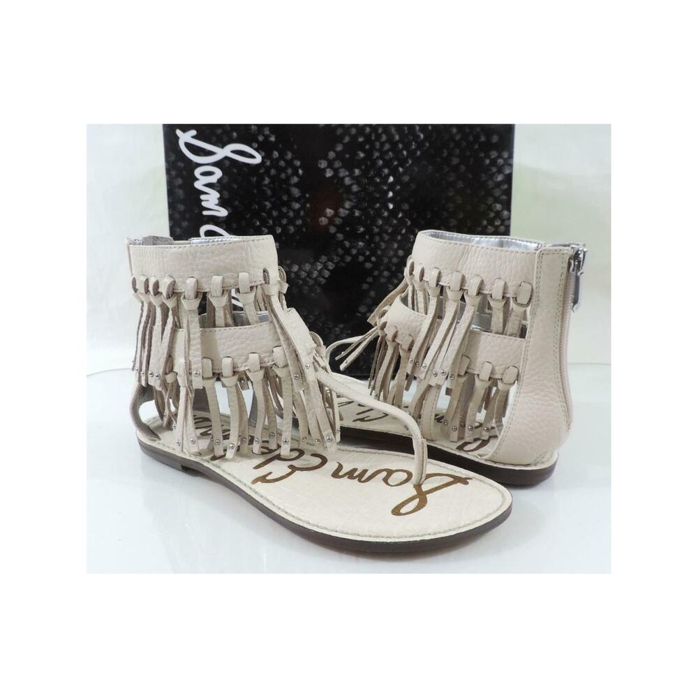 Sam Edelman Griffen Gladiator Fringe Flat Thong Sandals Leather Ivory Size 7